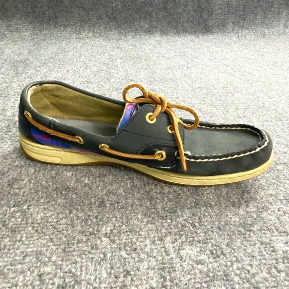 Sperry Boat Shoes Womens 9 M Bluefish Plaid 2 Slip‎ On Loafers 9353657 Blue Pink - Picture 1 of 16